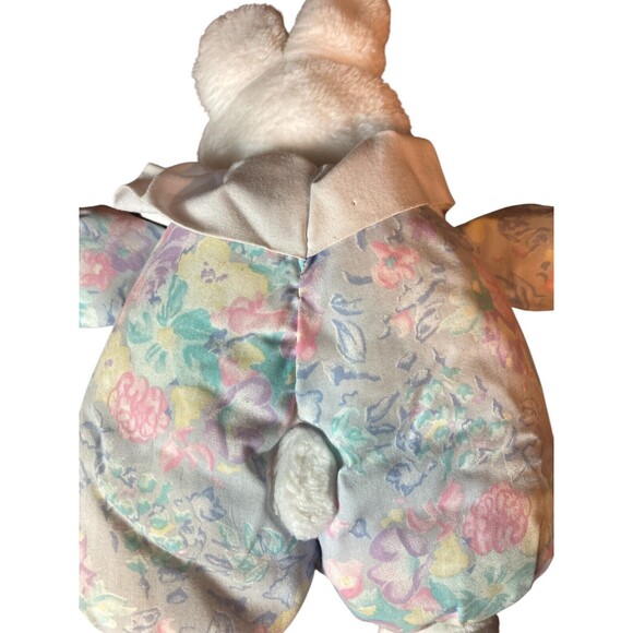 Vintage Bunny Rabbit White Plush Stuffed Animal Flower Sleeper Puffy Easter Gift - Picture 5 of 6